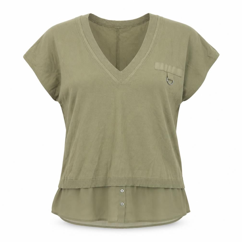 Front view of Next Women Green Tunic Blouse L V-Neck Short Sleeve