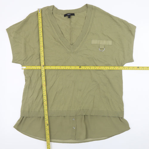 Next Women Green Tunic Blouse L V-Neck Short Sleeve