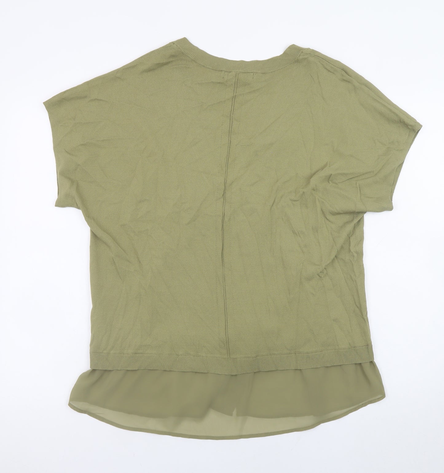 Next Women Green Tunic Blouse L V-Neck Short Sleeve