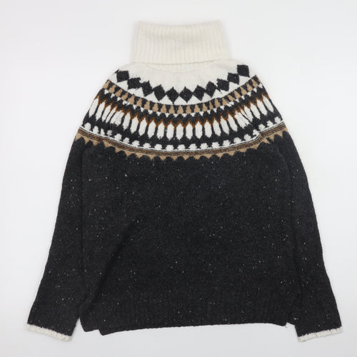 Marks and Spencer Womens Black Fair Isle Roll Neck Jumper XS