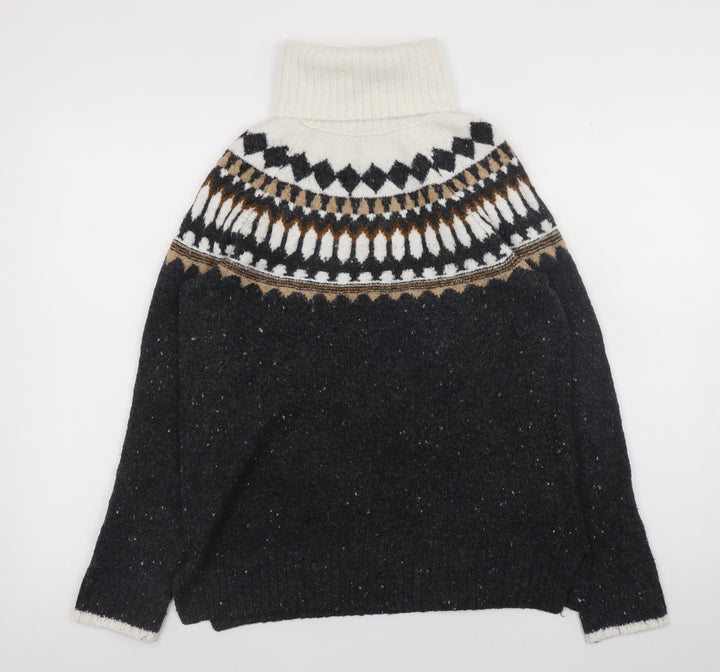 Marks and Spencer Womens Black Fair Isle Roll Neck Jumper XS
