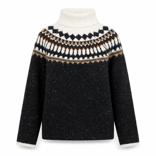 Marks and Spencer Womens Black Fair Isle Roll Neck Jumper XS