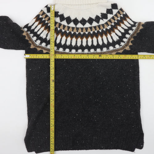 Marks and Spencer Womens Black Fair Isle Roll Neck Jumper XS