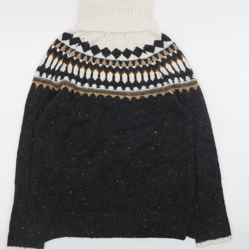 Marks and Spencer Womens Black Fair Isle Roll Neck Jumper XS