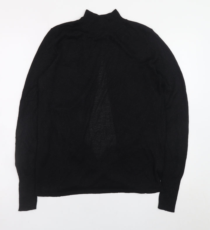 Next Women Black High Neck Long Sleeve Metallic Knit Jumper Size 12