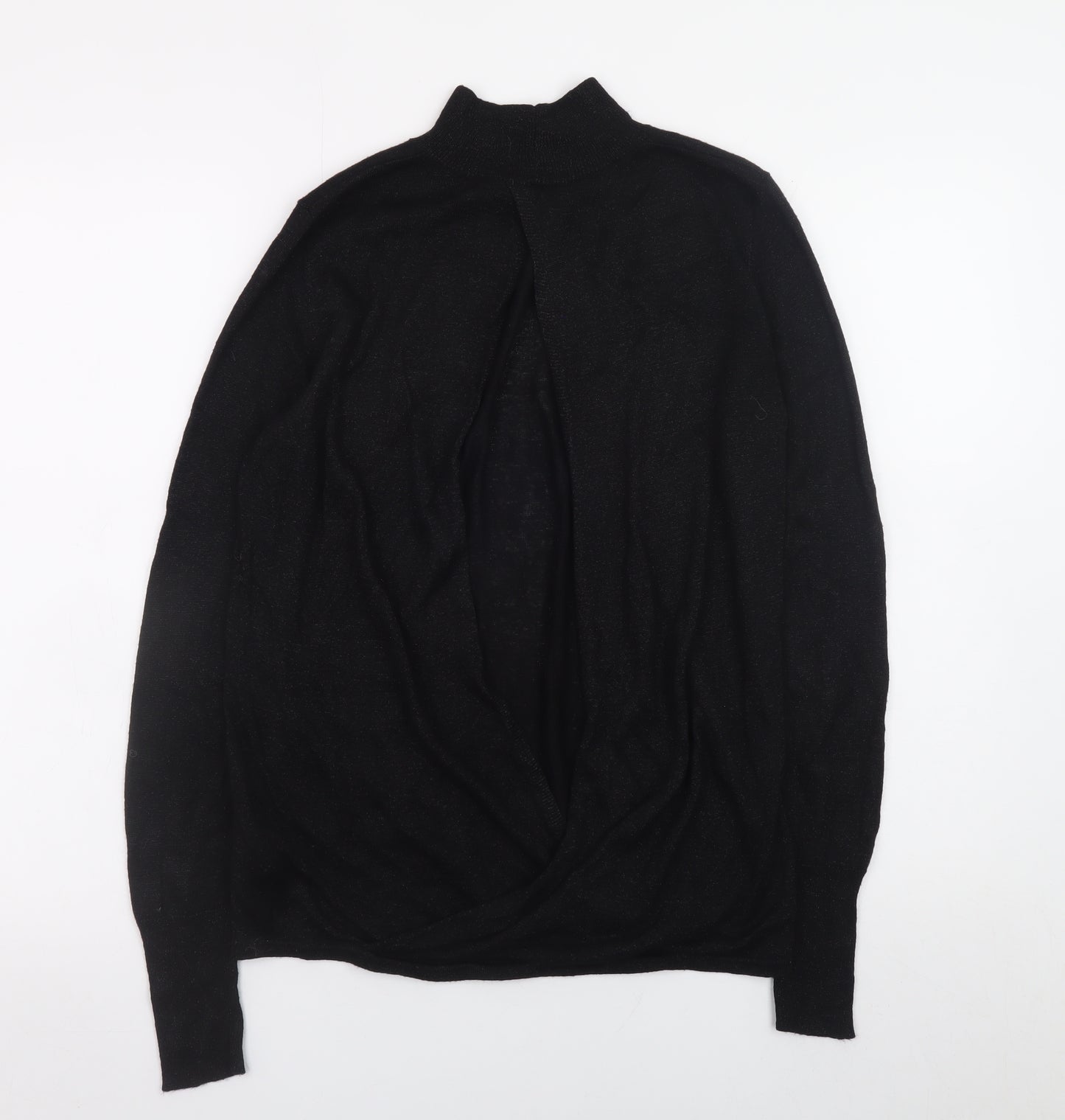 Next Women Black High Neck Long Sleeve Metallic Knit Jumper Size 12