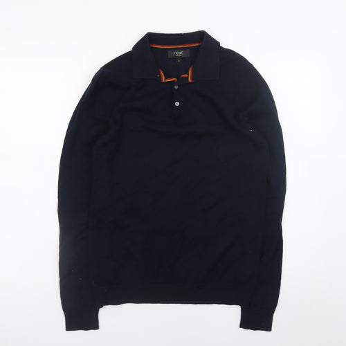 Next Men's Blue Collared Henley Jumper Size S Cotton Knit
