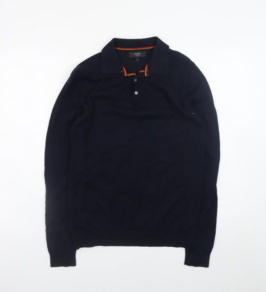 Next Men's Blue Collared Henley Jumper Size S Cotton Knit