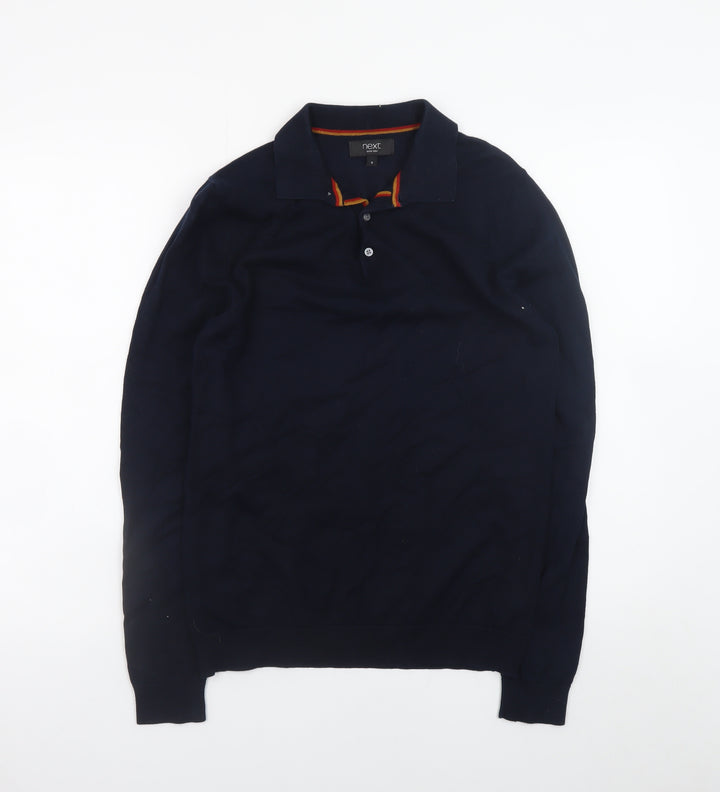 Next Men's Blue Collared Henley Jumper Size S Cotton Knit