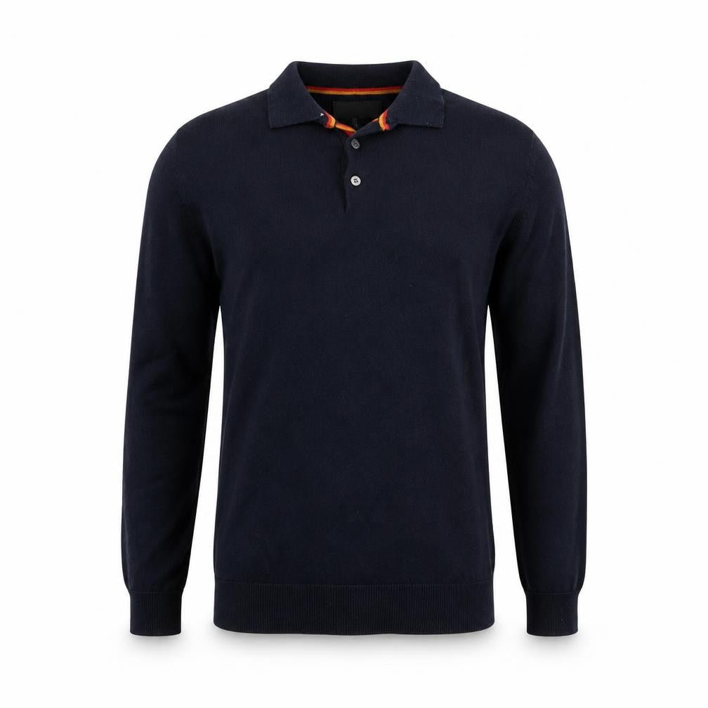 Front view of Next Men's Blue Collared Henley Jumper, size S, Cotton Knit