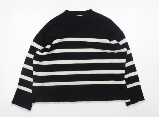 John Lewis Women Black White Striped Crew Neck Knit Jumper M