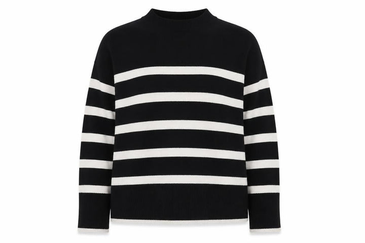 John Lewis Women Black White Striped Crew Neck Knit Jumper M