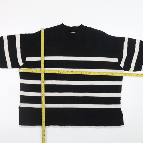John Lewis Women Black White Striped Crew Neck Knit Jumper M