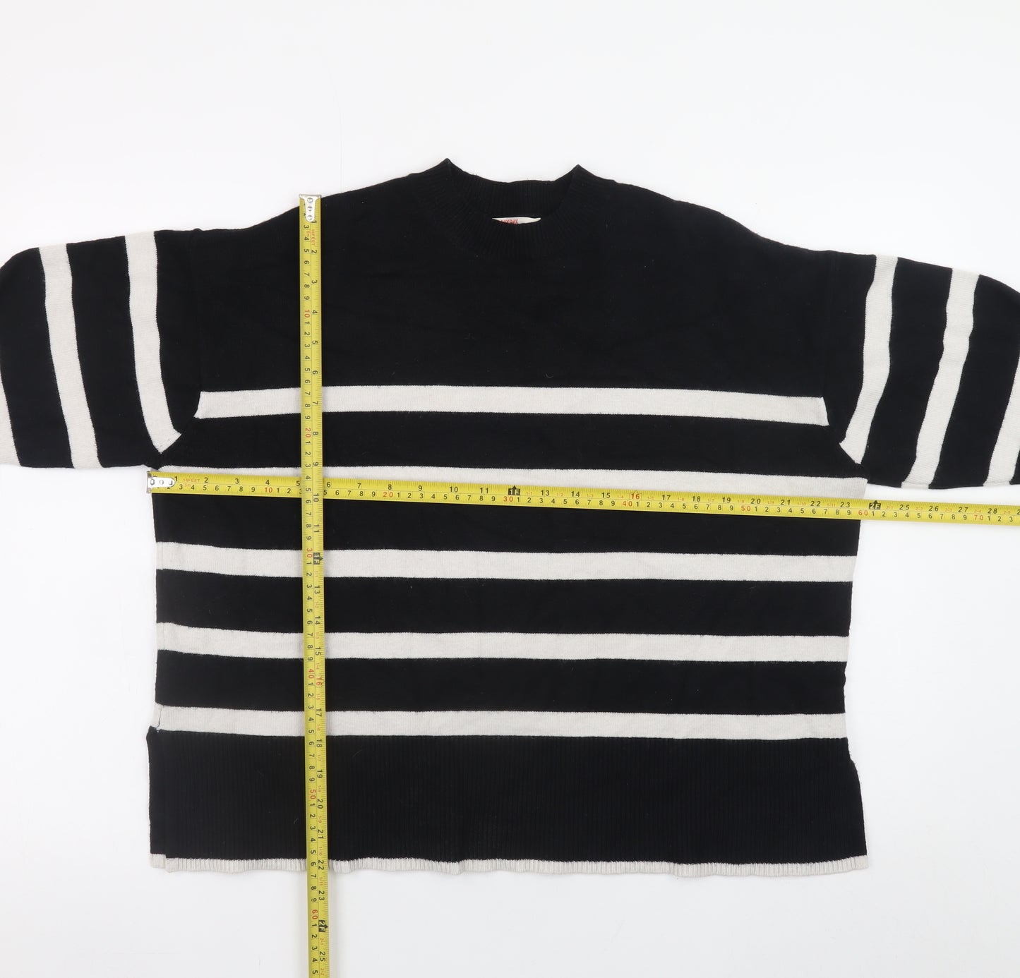 John Lewis Women Black White Striped Crew Neck Knit Jumper M