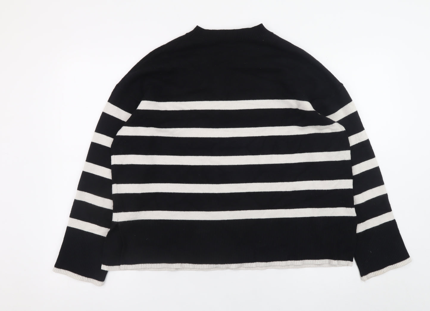 John Lewis Women Black White Striped Crew Neck Knit Jumper M