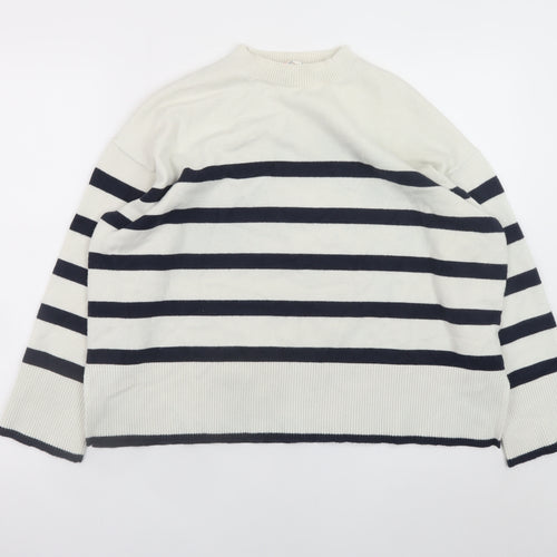John Lewis Women’s White Navy Striped Crew Neck Pullover Jumper L