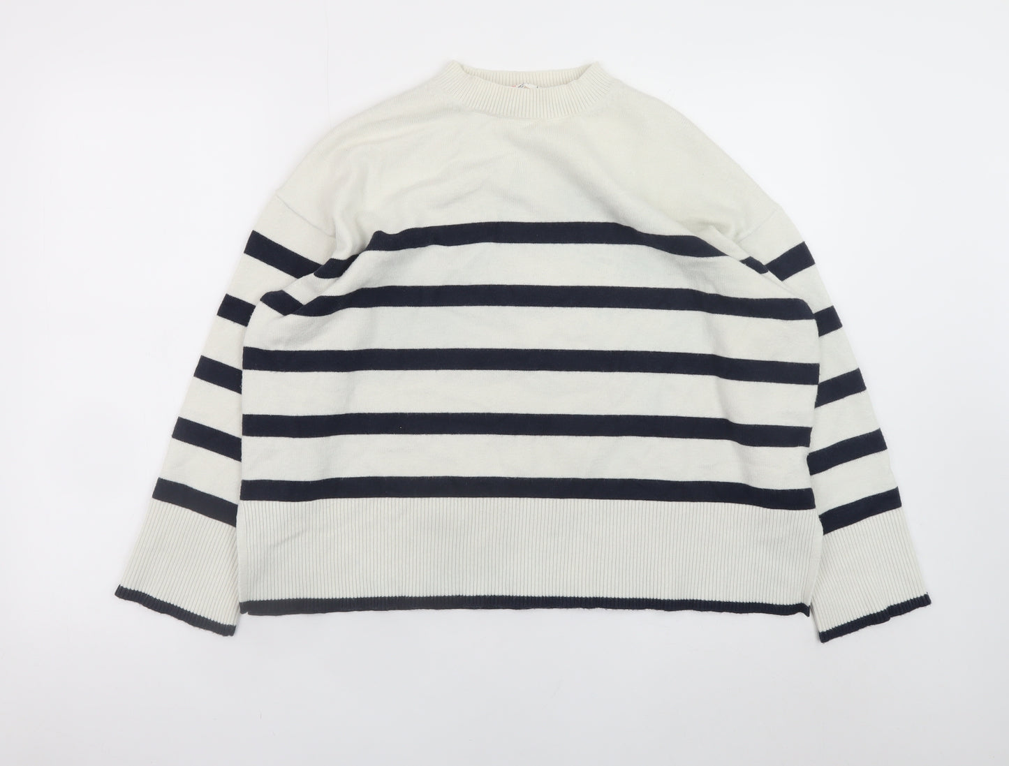 John Lewis Women’s White Navy Striped Crew Neck Pullover Jumper L