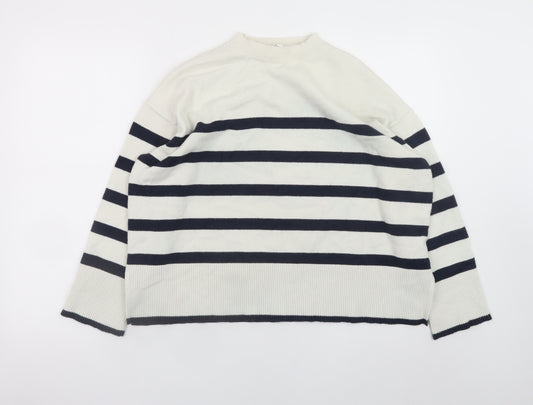 John Lewis Women’s White Navy Striped Crew Neck Pullover Jumper L