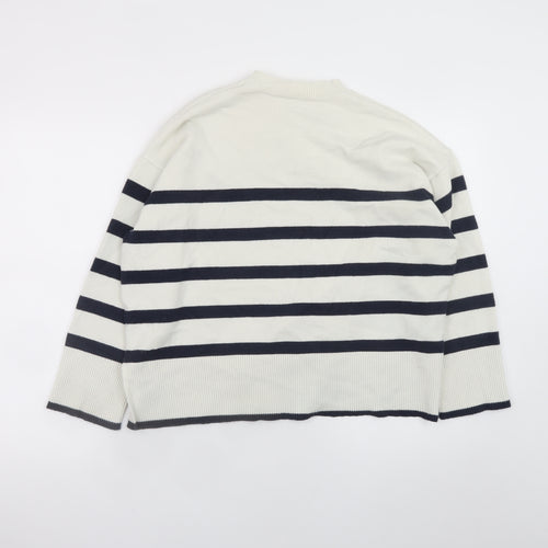 John Lewis Women’s White Navy Striped Crew Neck Pullover Jumper L