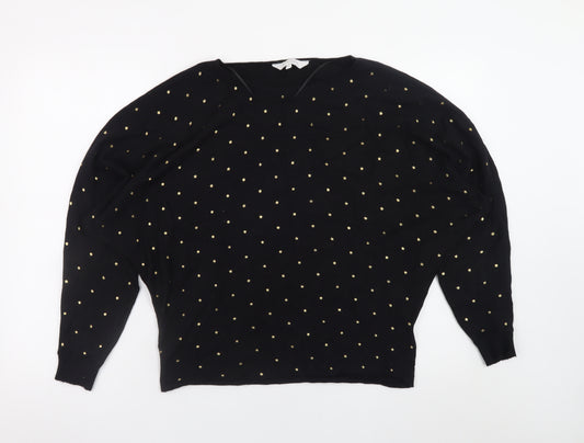 Principles Women Black Gold Studded Batwing Jumper Size 16