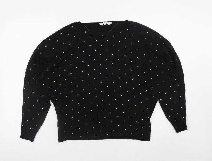 Principles Women Black Gold Studded Batwing Jumper Size 16