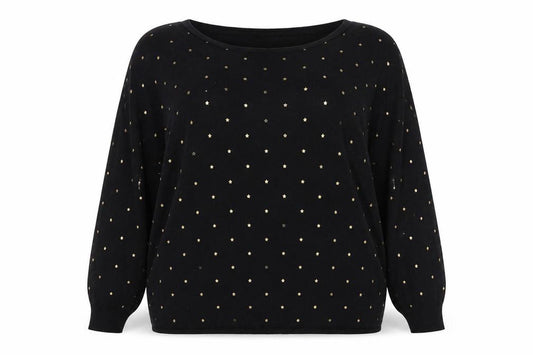 Front view of Principles Women Black Gold Studded Batwing Jumper, size 16