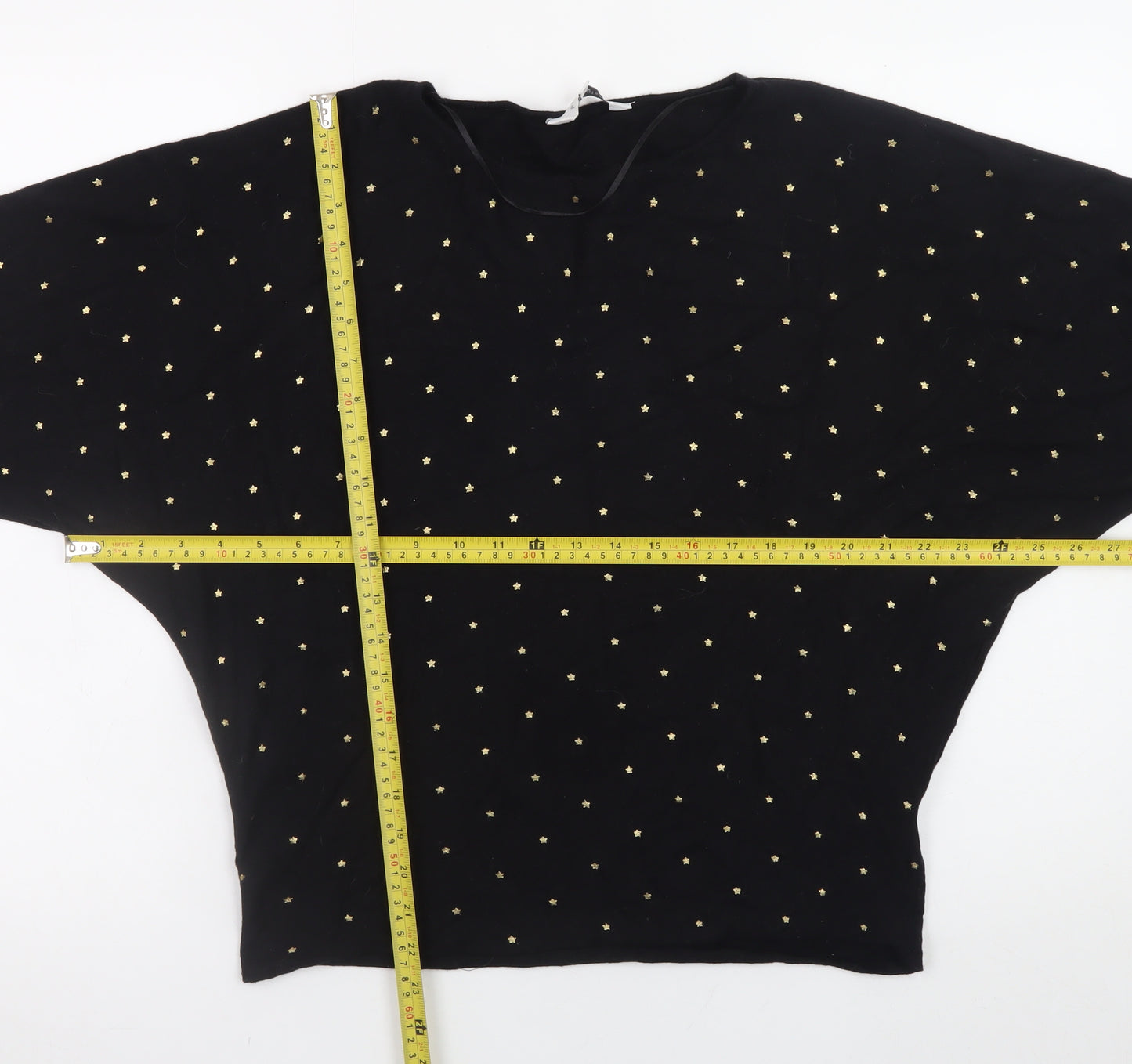 Principles Women Black Gold Studded Batwing Jumper Size 16