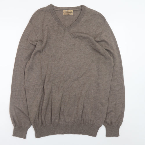Marks and Spencer Men’s Brown Wool Silk V-Neck Jumper Size L