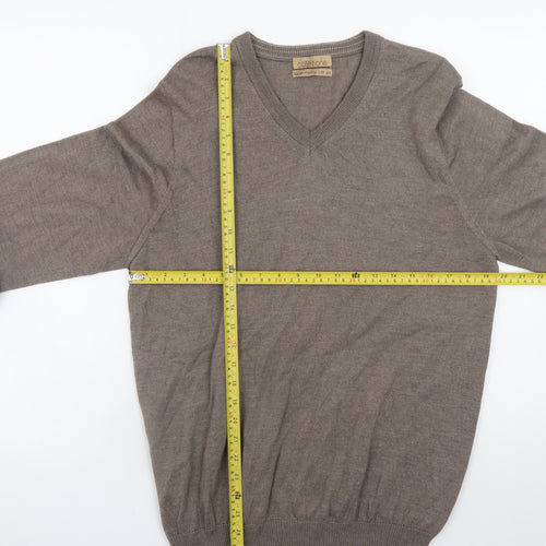 Marks and Spencer Men’s Brown Wool Silk V-Neck Jumper Size L