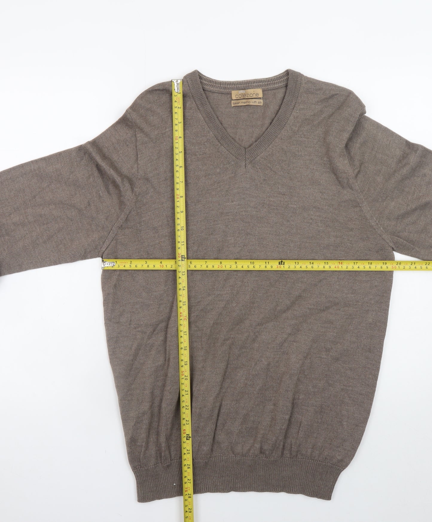 Marks and Spencer Men’s Brown Wool Silk V-Neck Jumper Size L