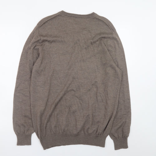 Marks and Spencer Men’s Brown Wool Silk V-Neck Jumper Size L