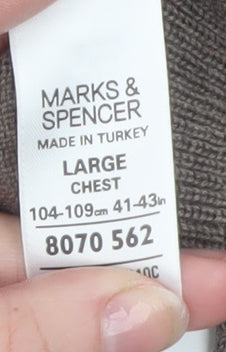 Marks and Spencer Men’s Brown Wool Silk V-Neck Jumper Size L