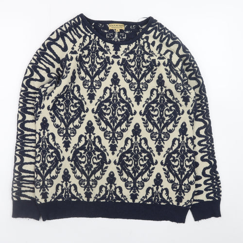Ninamurati Women Blue Cream Vintage Pullover Jumper M