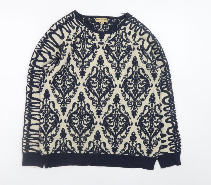 Ninamurati Women Blue Cream Vintage Pullover Jumper M