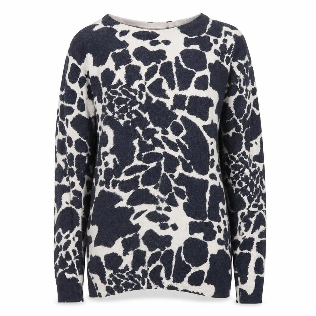 Front view of Wallis Women's Blue Animal Print Crew Neck Long Sleeve jumper, size S