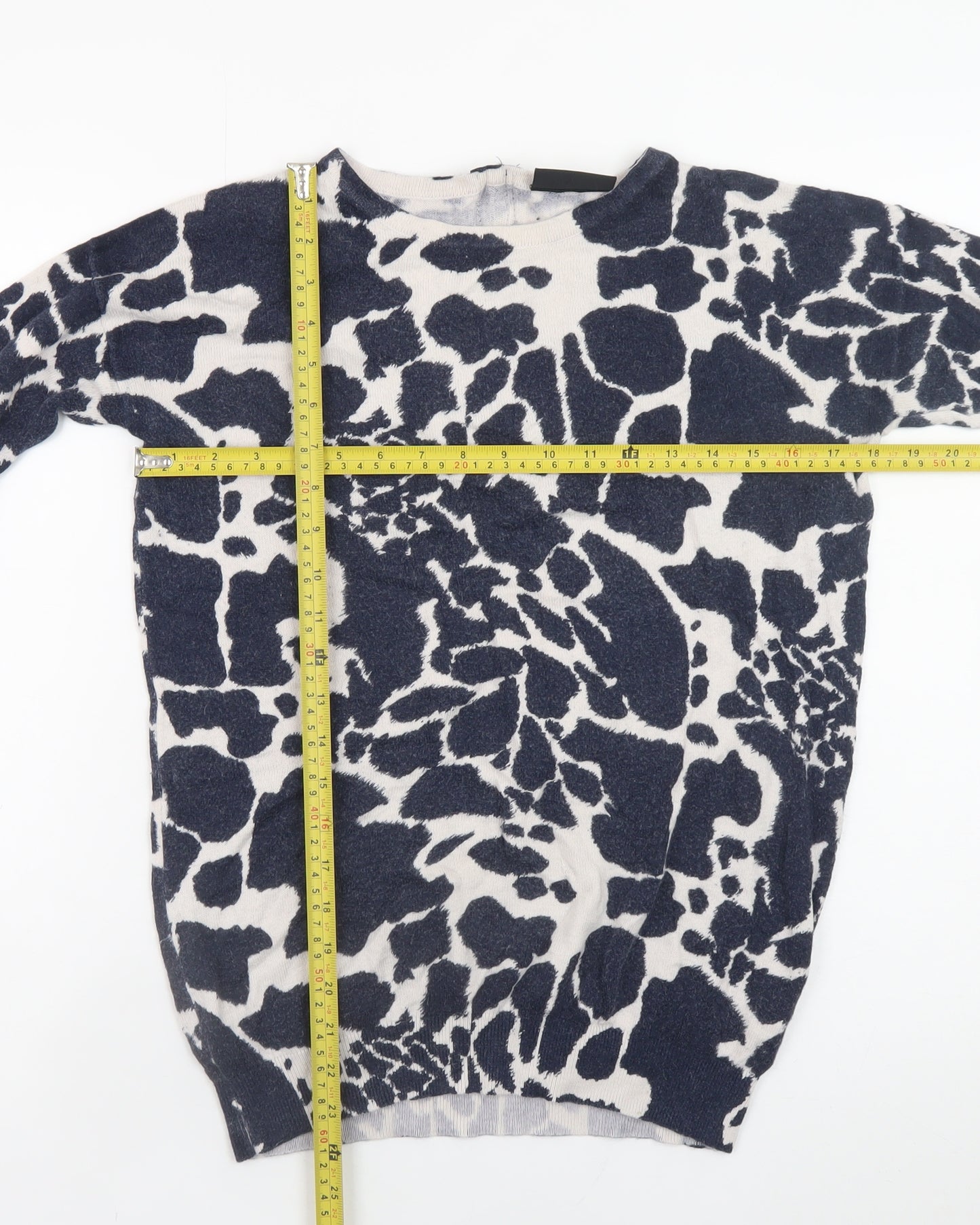Wallis Women's Blue Animal Print Crew Neck Long Sleeve Pullover Jumper Size S