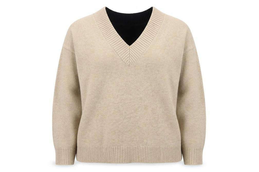 Front view of Next Women’s Beige V-Neck jumper, size UK 14