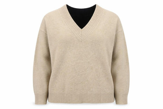 Front view of Next Women’s Beige V-Neck jumper, size UK 14