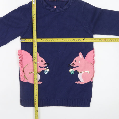 Joules Girls Blue 9-10 Years Pullover Jumper with Pink Squirrel Design