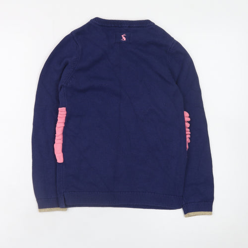 Joules Girls Blue 9-10 Years Pullover Jumper with Pink Squirrel Design