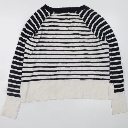 The White Company Women Black White Striped V-Neck Jumper Size 12