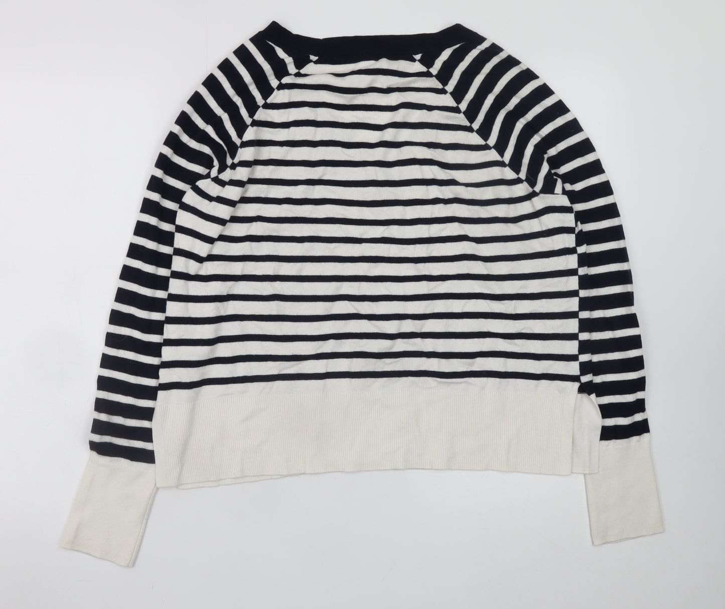 The White Company Women Black White Striped V-Neck Jumper Size 12