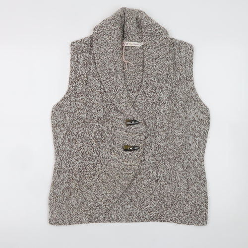 EWM Women's Beige Cable-Knit Sleeveless Vest M 14-16 Open Cardigan