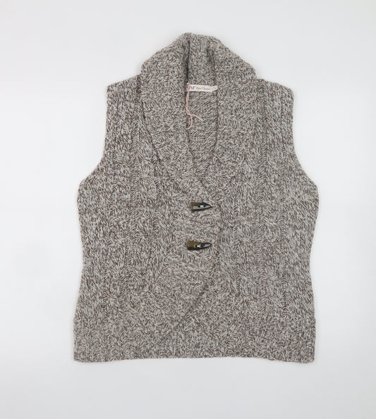 EWM Women's Beige Cable-Knit Sleeveless Vest M 14-16 Open Cardigan