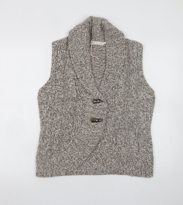 EWM Women's Beige Cable-Knit Sleeveless Vest M 14-16 Open Cardigan