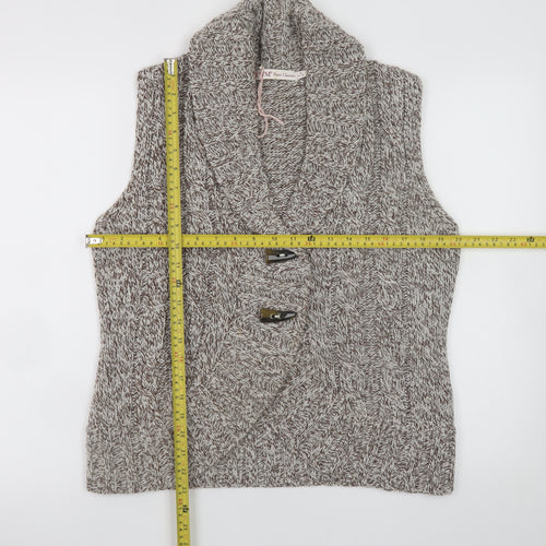 EWM Women's Beige Cable-Knit Sleeveless Vest M 14-16 Open Cardigan