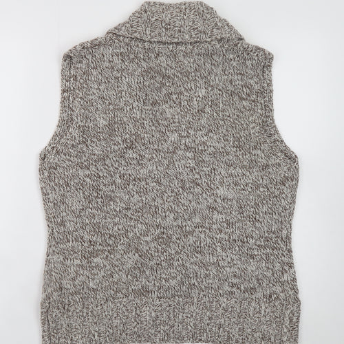 EWM Women's Beige Cable-Knit Sleeveless Vest M 14-16 Open Cardigan