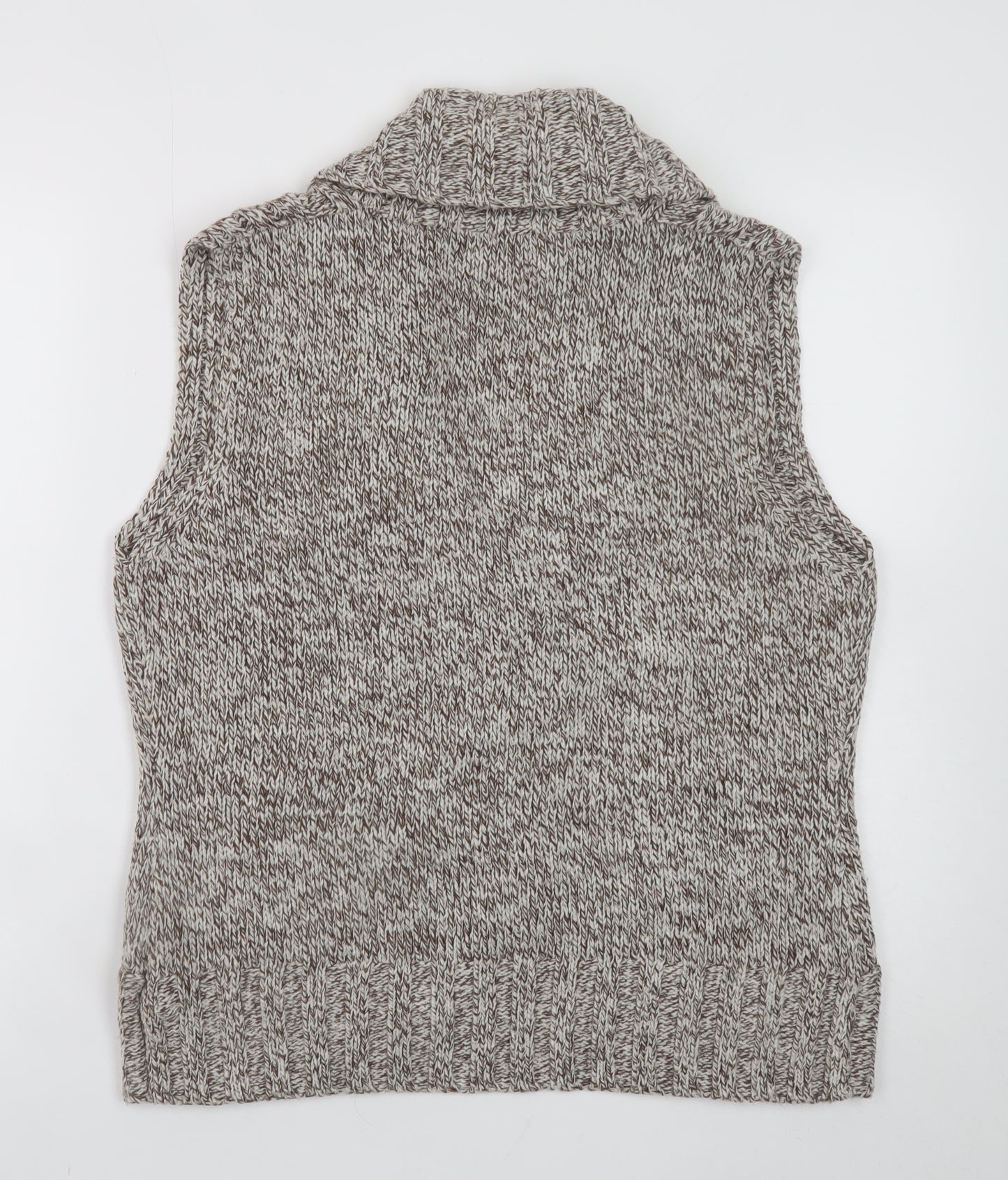 EWM Women's Beige Cable-Knit Sleeveless Vest M 14-16 Open Cardigan