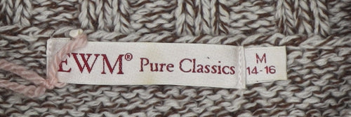 EWM Women's Beige Cable-Knit Sleeveless Vest M 14-16 Open Cardigan