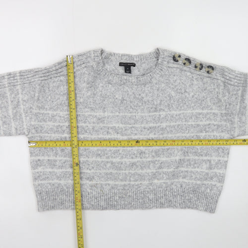 River Island Womens Grey Striped Knit Button Shoulder Jumper M